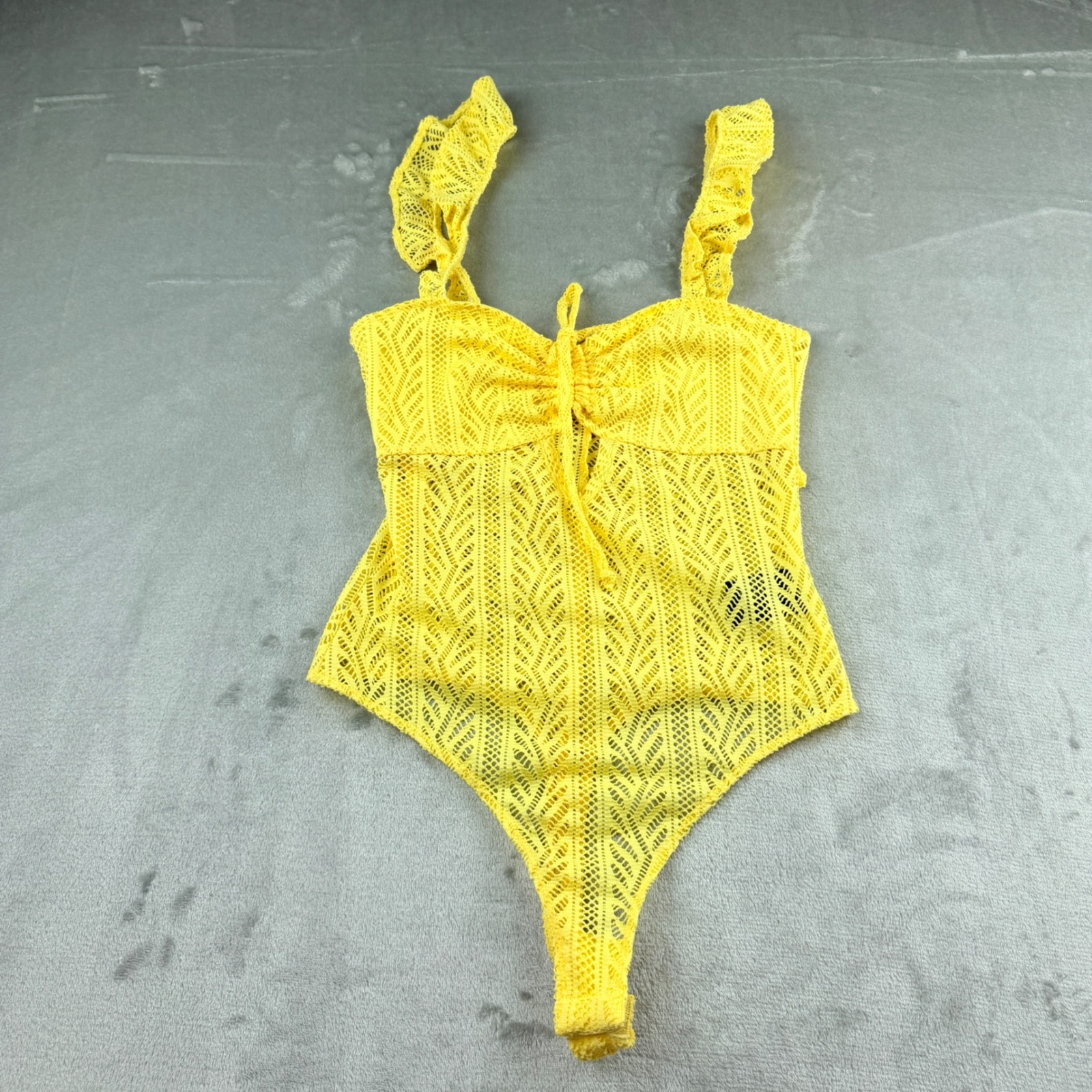Out From Under Urban Outfitters Yellow Lace Ruffle Bodysuit Small Crochet Boho
